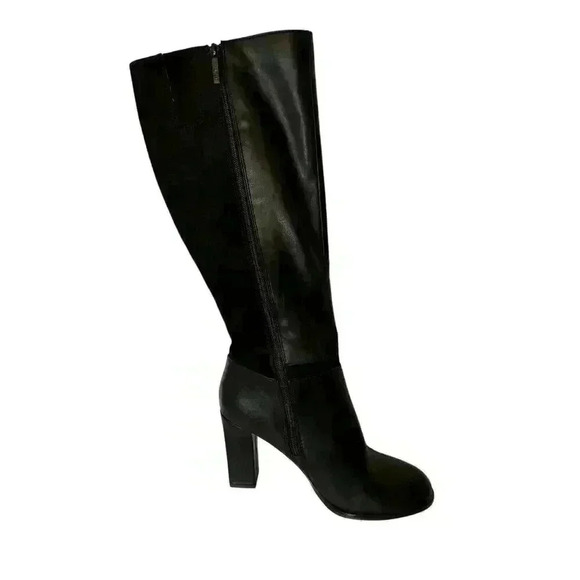 Nine West Black High Heeled Leather Suede Tall Boots 8.5 Dress Booties Classy - Picture 4 of 12